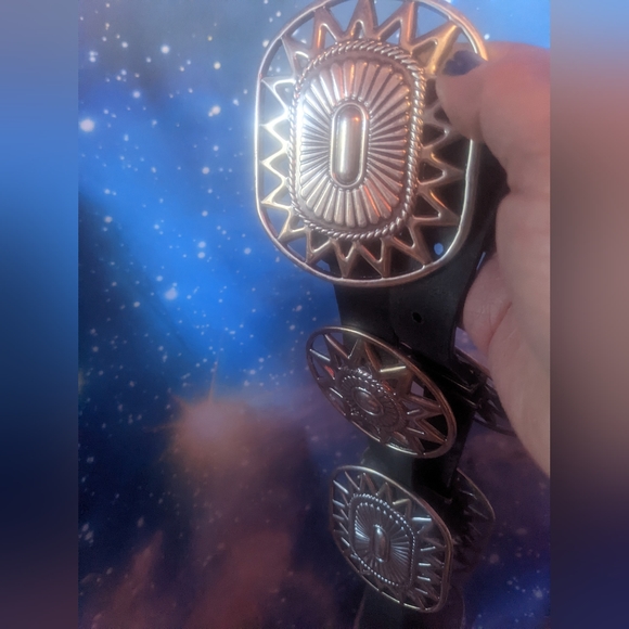 Beautiful genuine leather belt with silver embellishments in EUC SZ XLG ? main image 8